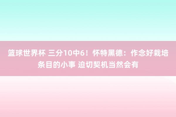 篮球世界杯 三分10中6！怀特黑德：作念好栽培条目的小事 迫切契机当然会有