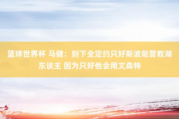 篮球世界杯 马健：刻下全定约只好斯波能营救湖东谈主 因为只好他会用文森特